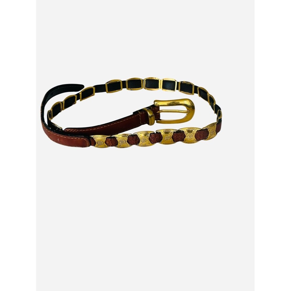 Vintage MCM Gold Tone & Leather Chain Belt Brown Rare Design